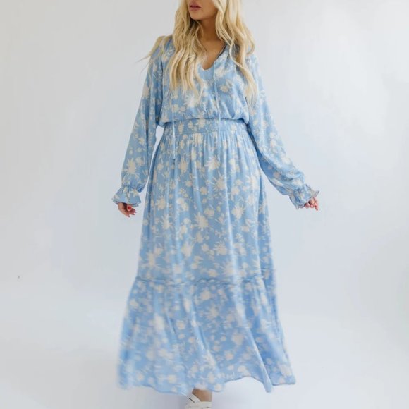 NWOT Beautiful Tink & Posh CHARLIZE FLORAL PRINT LONG SLEEVE MAXI DRESS - Picture 1 of 7